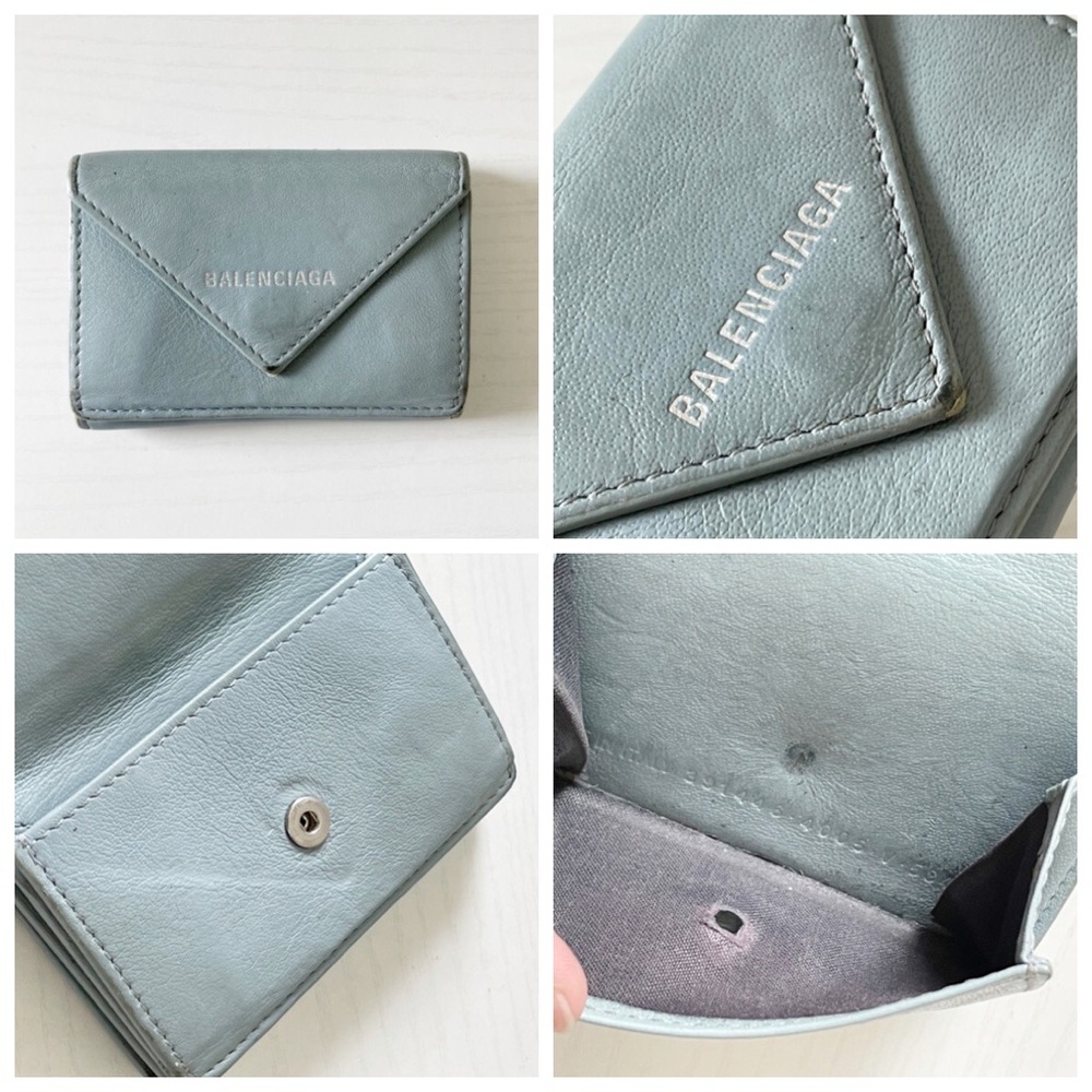 Balenciaga blue leather silver logo mini trifold wallet - Picture 2 of 9